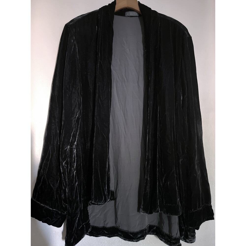 CP Shades Jacket Women XL Charcoal Velvet Open Shawl Collar Silk Blend No Belt